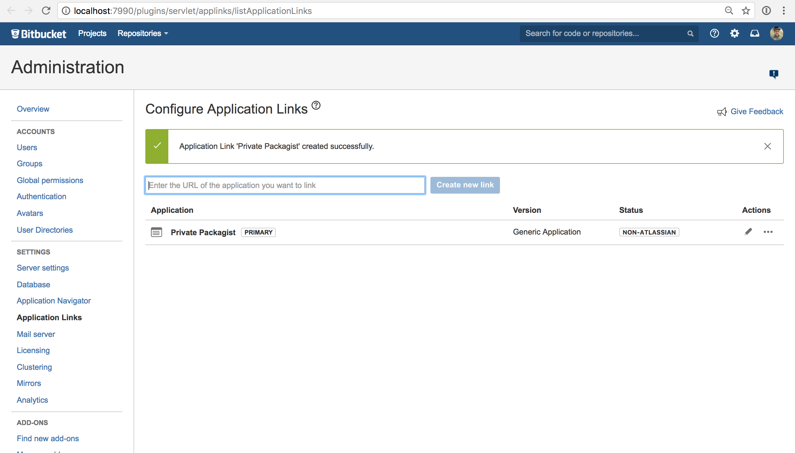 Bitbucket Data Center / Server Application Created