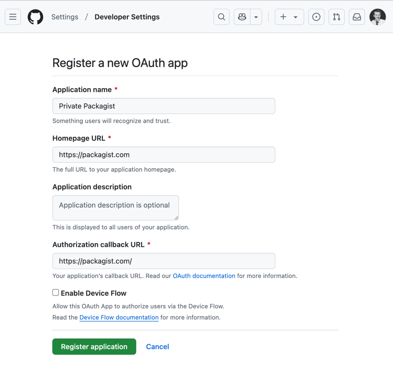 GitHub Register App