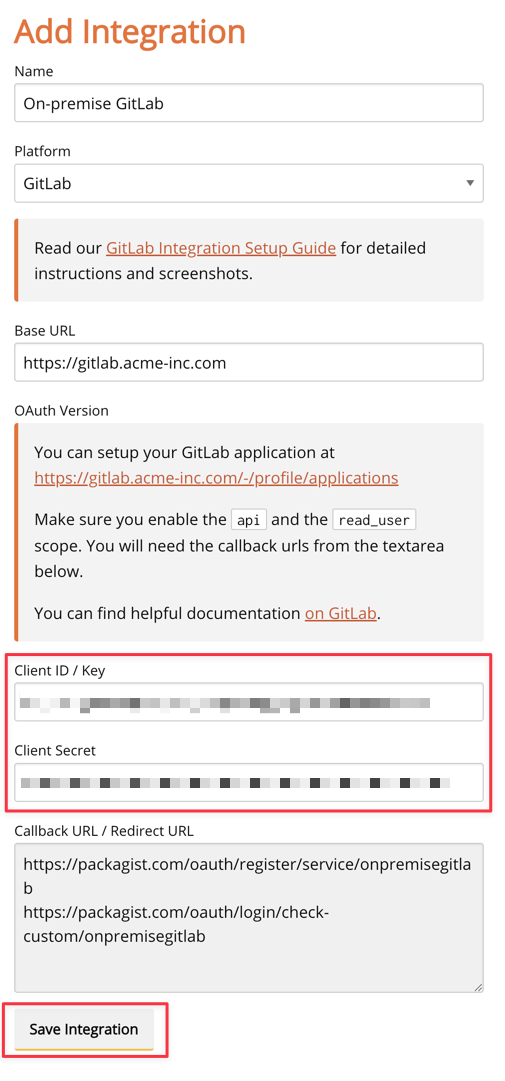 Complete integration form