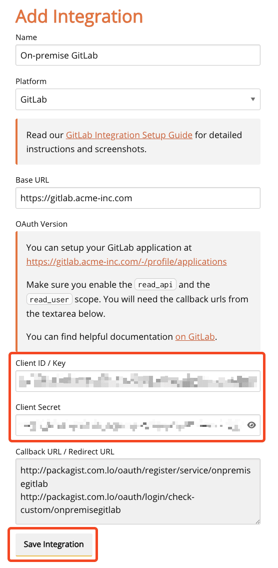 Complete integration form